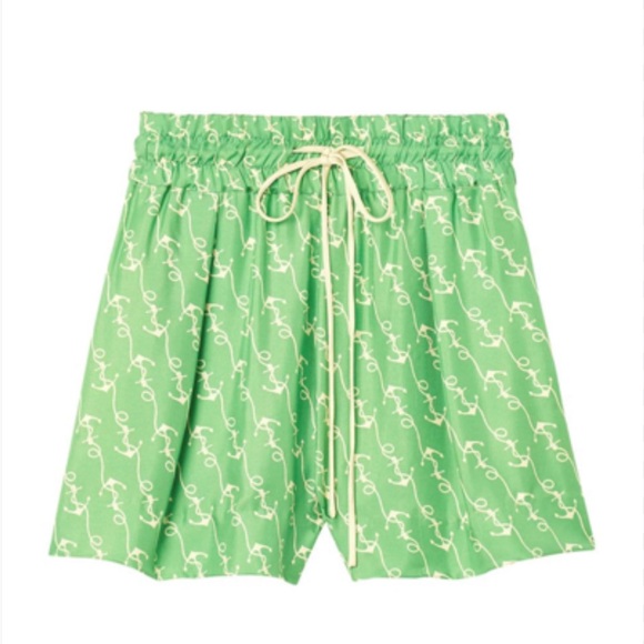 SANDRO ANCRE DRAWSTRING ANCHOR SHORTS IN GREEN ANCHOR NAUTICAL SHORTS NEW Sz 40